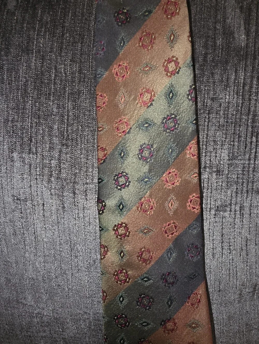 Christian Dior Striped Medallion Silk Tie in Green and Brown